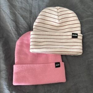 Pink and Cream Knit Beanie Set for Winter